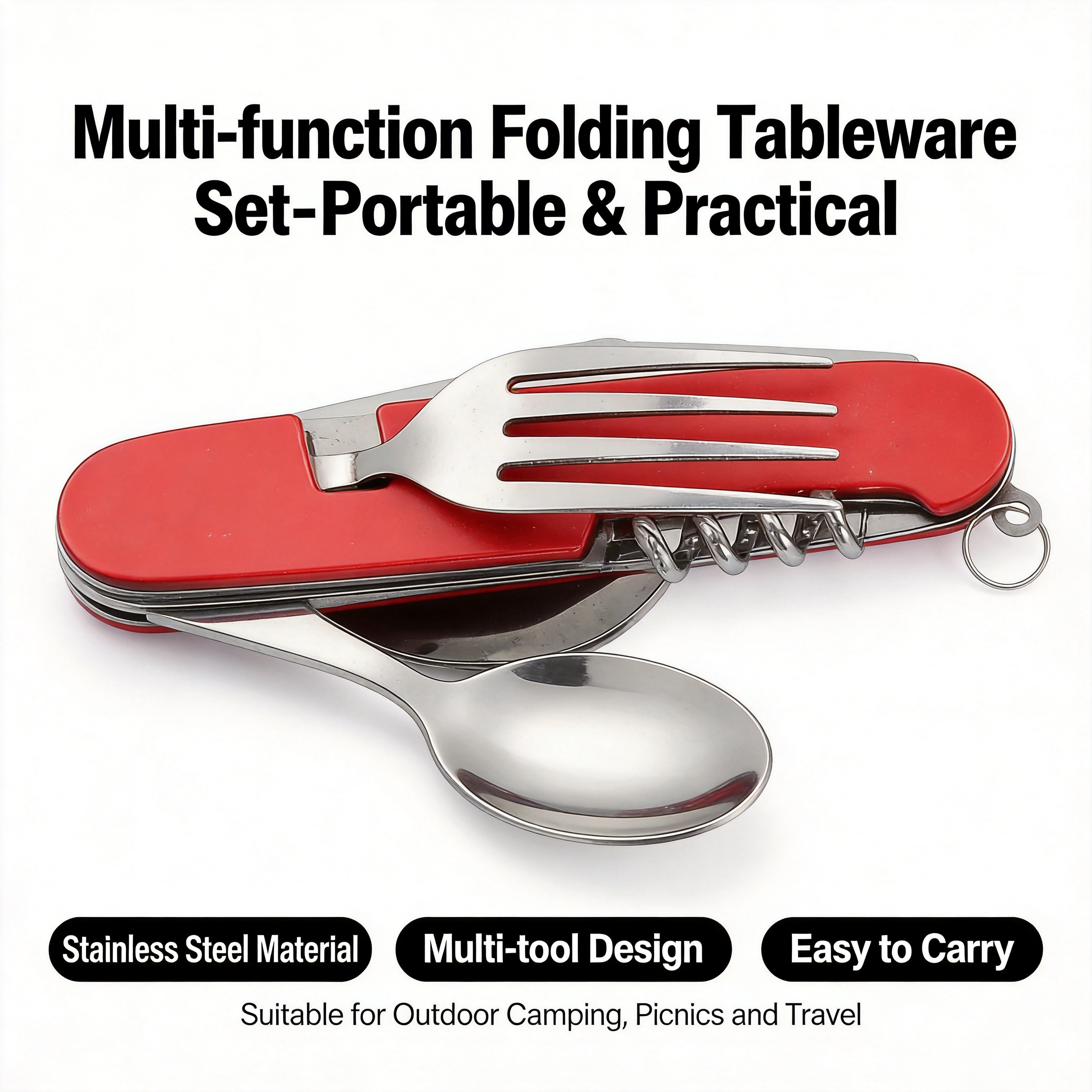 Camping Cooking Knife Set - 4-in-1 Portable Stainless Steel Cutlery Set:
