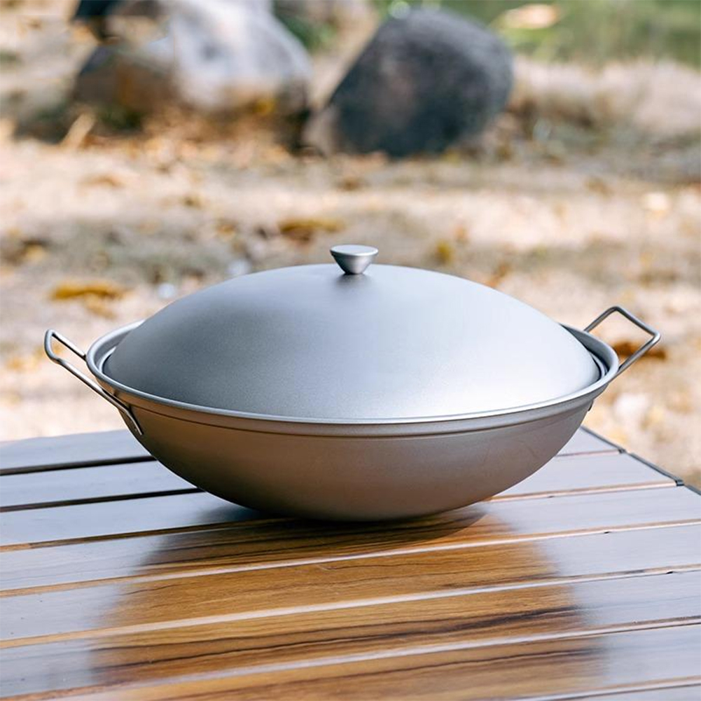 Camping Cooking Bundle - Titanium Wok Pan with Lid Double