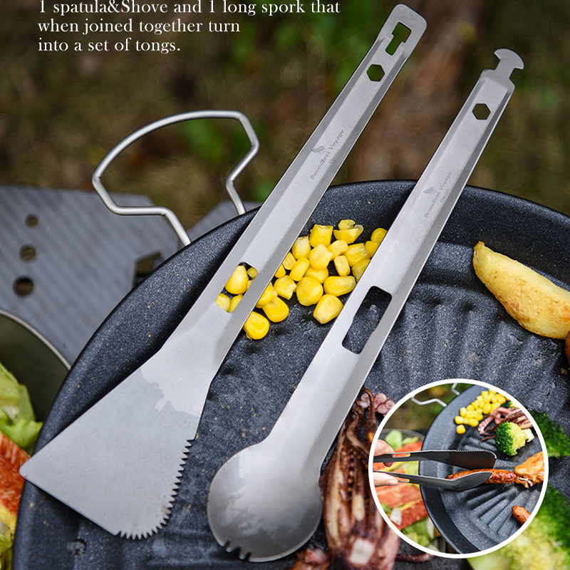 Camping Cooking Set For 4 - Boundless Voyage Camping Tableware Titanium Spatula