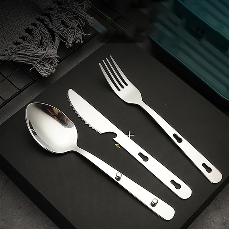 Camping Cooking Knife Set - 3pcs/set Outdoor Portable Stainless Steel Tableware