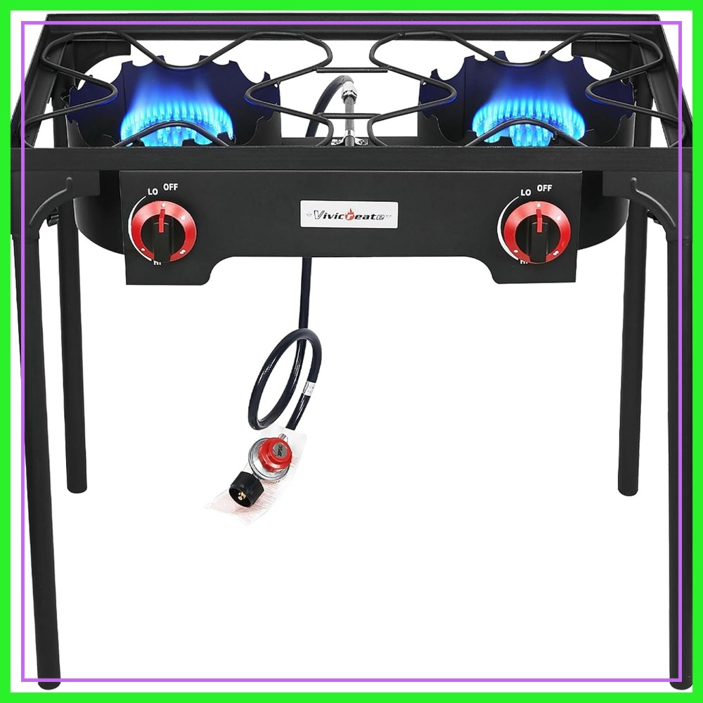 Camping Double Cooking Stove - Portable Propane Grill 2 Burner Outdoor