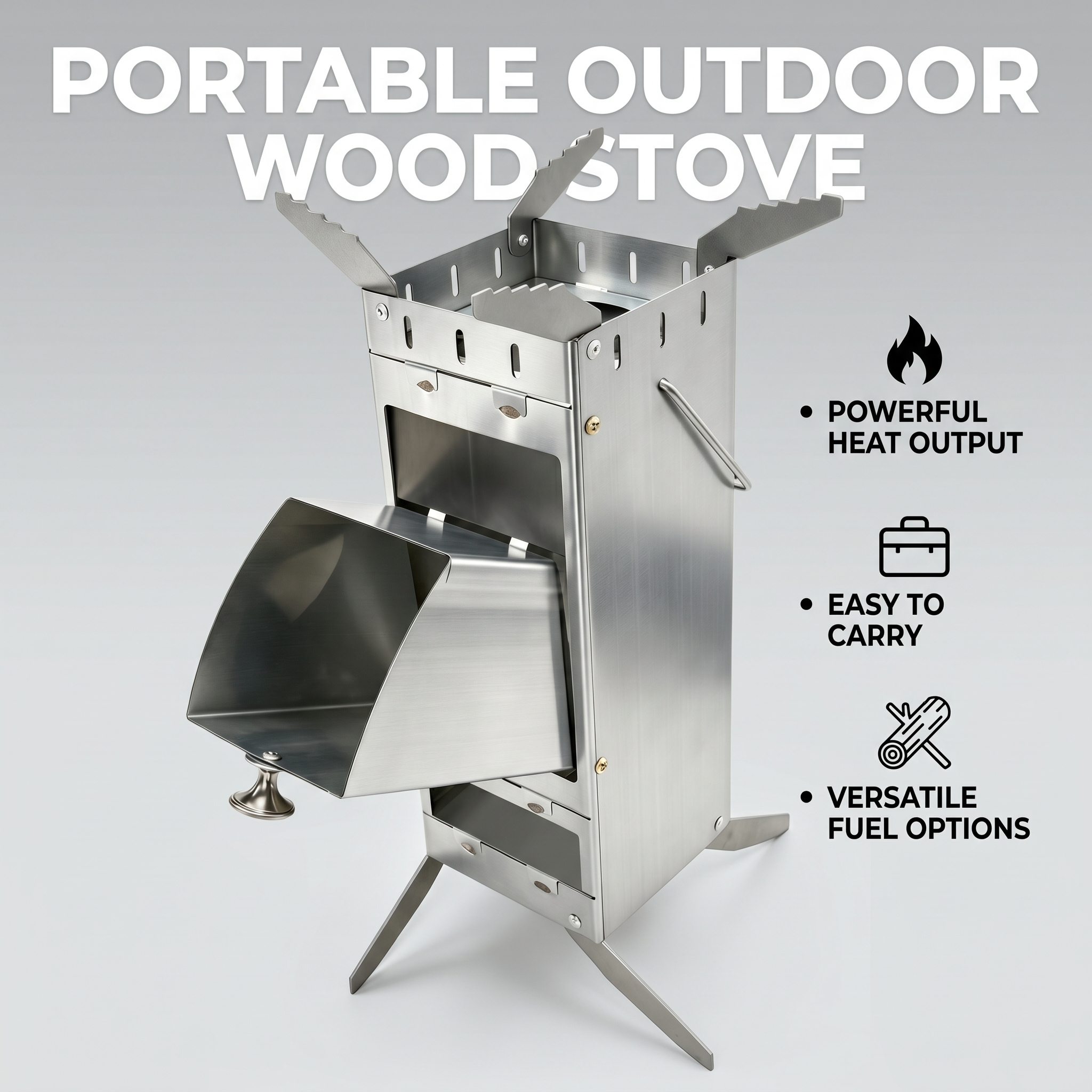 Camping Cooking Device - Portable Foldable Rocket Stove 304 Stainless