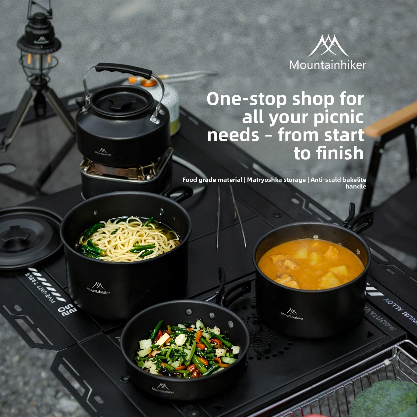Camping Cooking Set 2 Person - MOUNTAINHIKER Three Four Five-piece Set Black