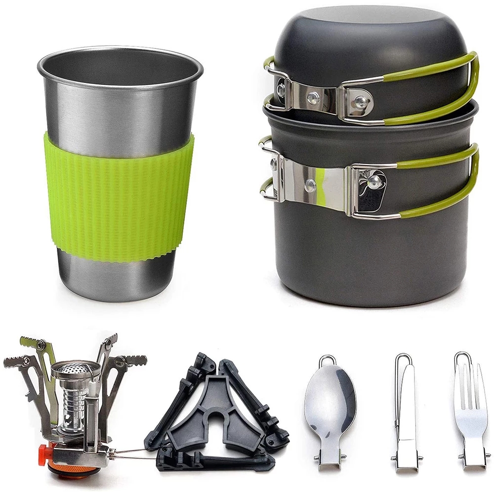 Camping Cooking Set Compact - Camping Cookware Kit with Stove Outdoor