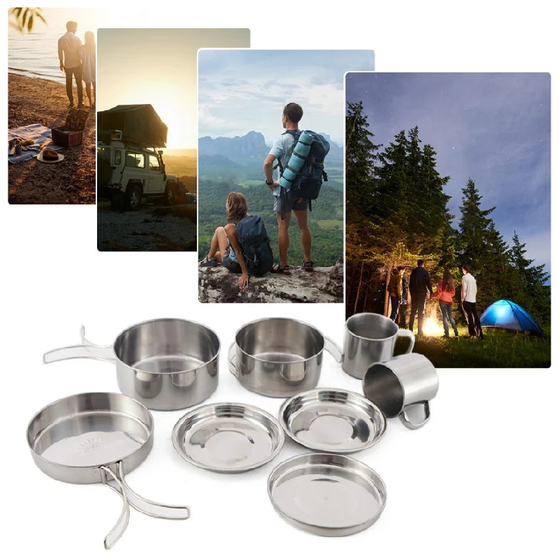 8pcs/Set Camping Cookware Mess - Camping Cooking Set Compact 评论和价格