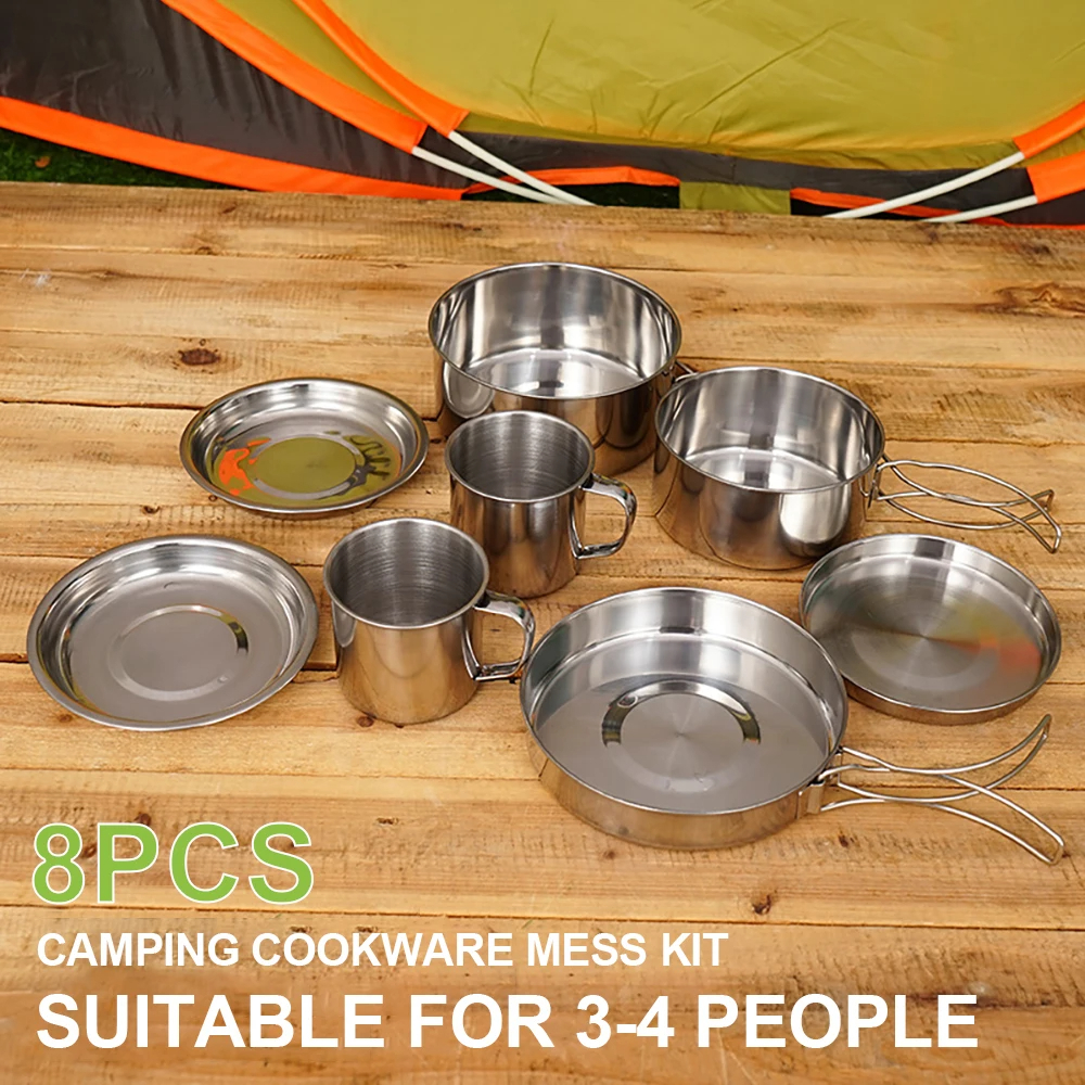 8pcs/Set Camping Cookware Mess - Camping Cooking Essentials 评论和价格