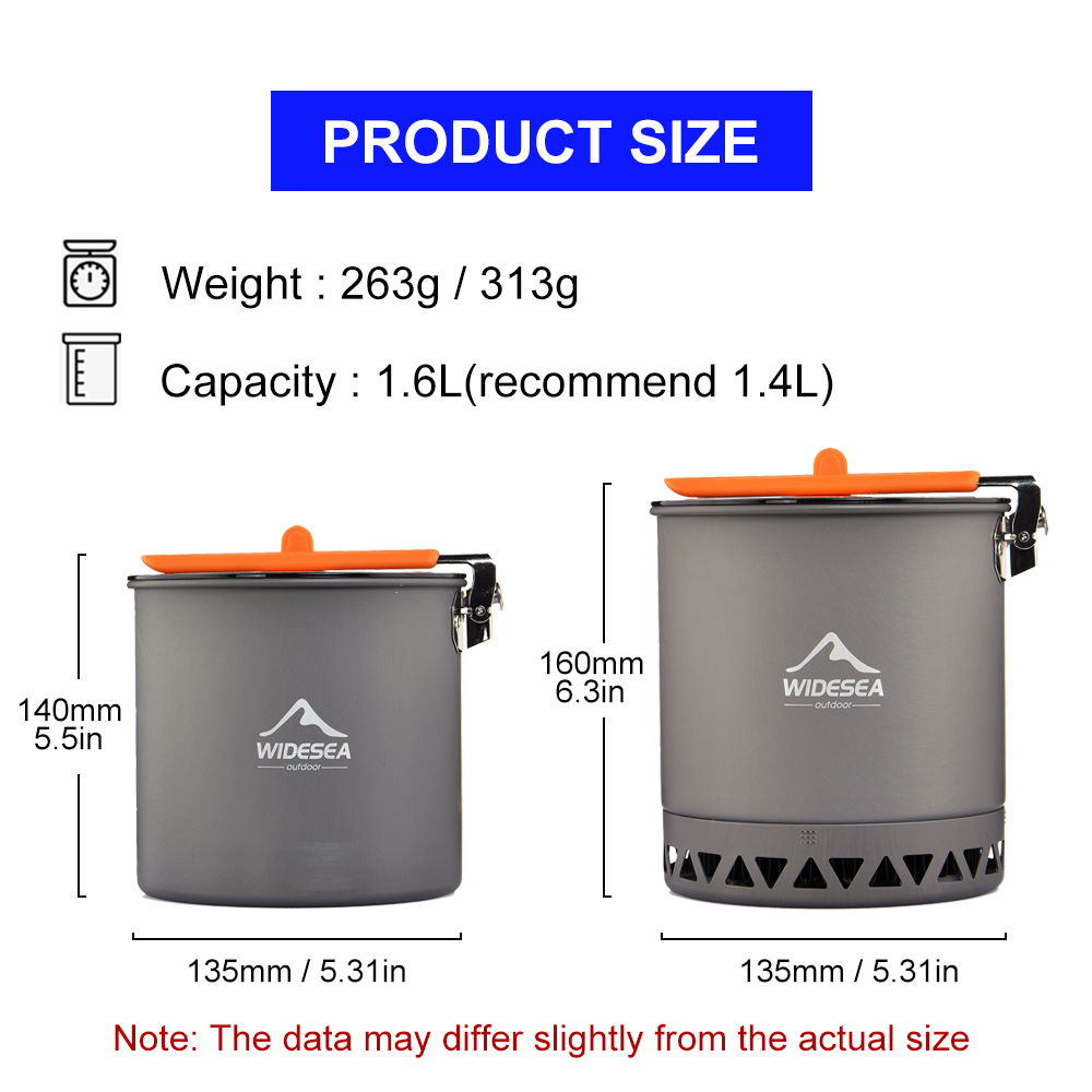 Widesea Camping Pot 1.6L Heat  - Camping Cooking Set 2 Person 评论和价格