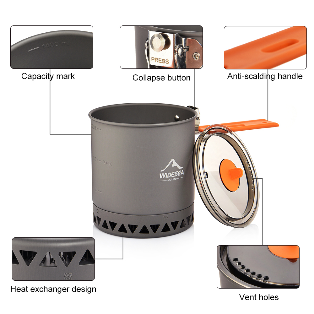 Widesea Camping Pot 1.6L Heat  - Camping Cooking Set 2 Person 评论和价格