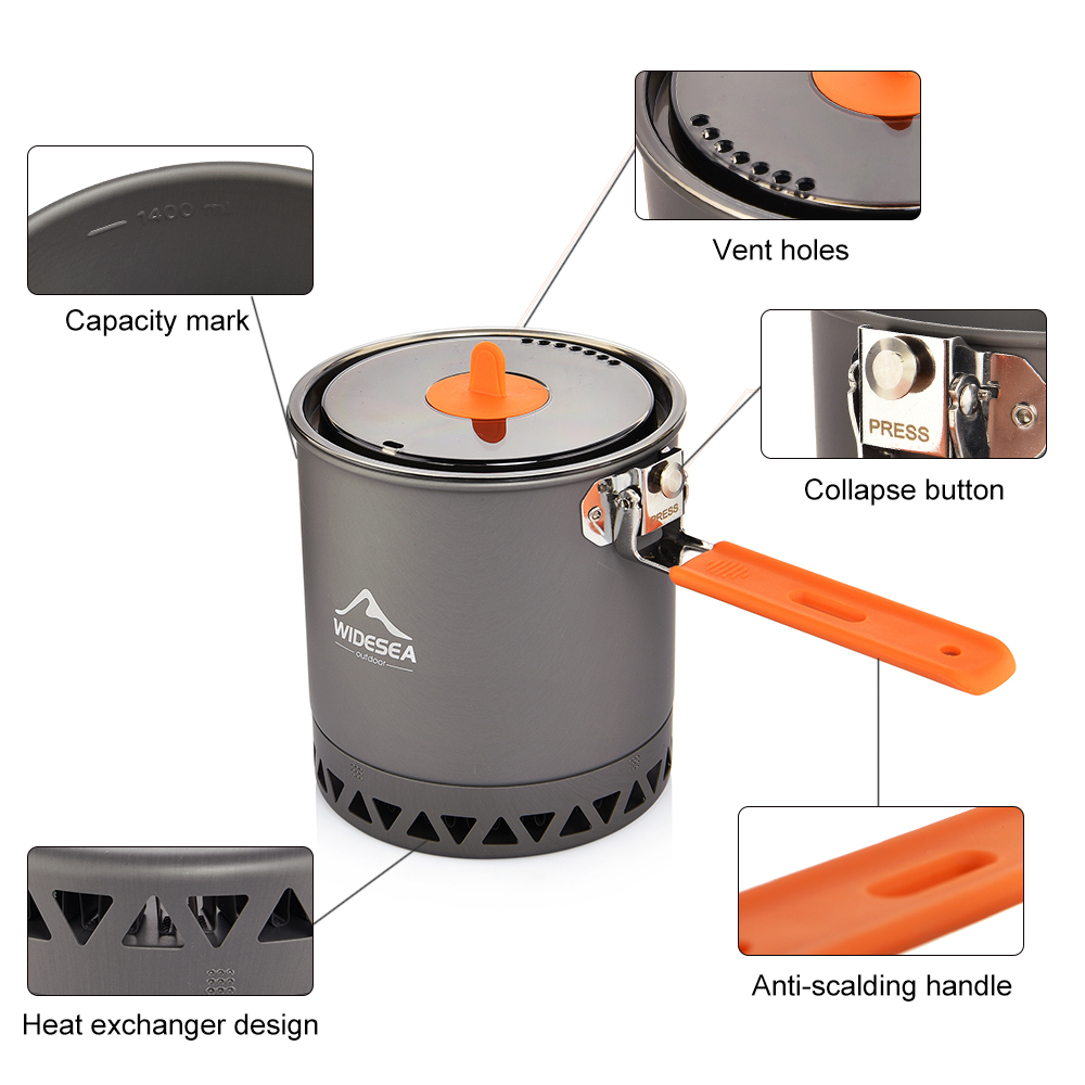 Widesea Camping Pot 1.6L Heat  - Camping Cooking Set 2 Person 评论和价格