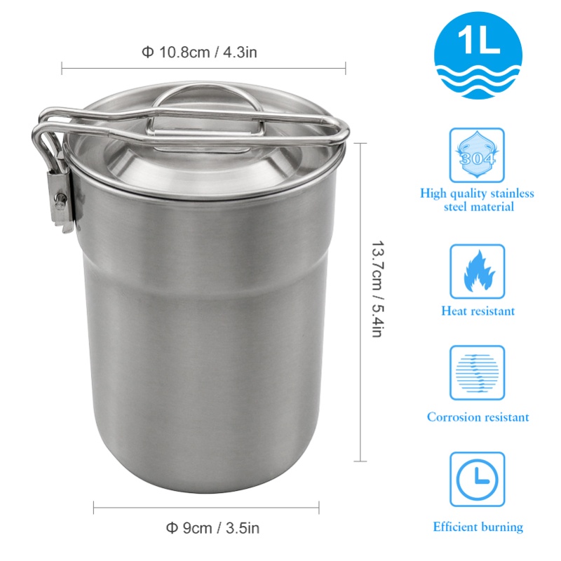 1L Coffee Cup With Folding Han - Camping Lightweight Cooking Pot 评论和价格