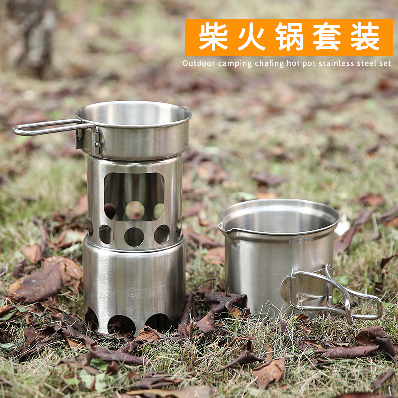 Camping Wood Stove Pot Set Pic - Camping Double Cooking Stove 评论和价格