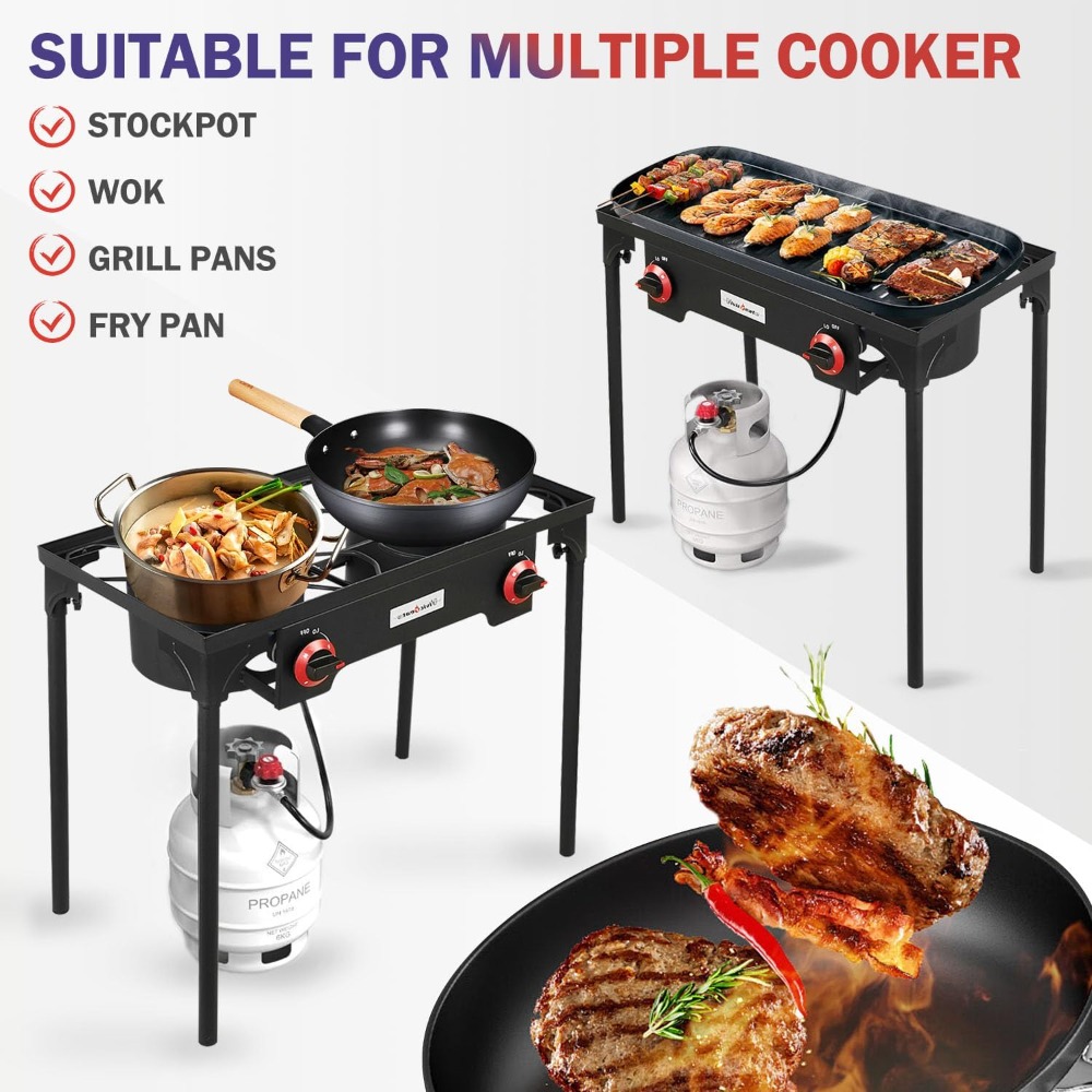 Portable Propane Grill 2 Burne - Camping Double Cooking Stove 评论和价格