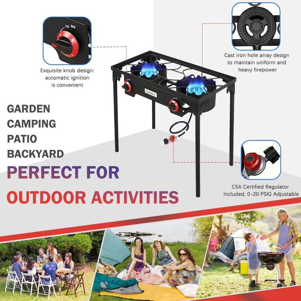 Portable Propane Grill 2 Burne - Camping Double Cooking Stove 评论和价格