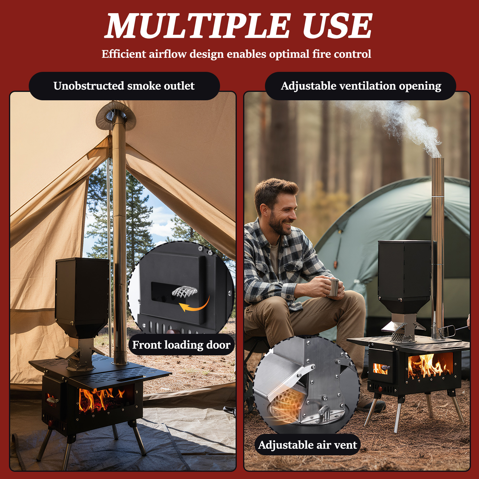 Wood Burning Tent Stove with S - Camping Cooking Set Compact 评论和价格