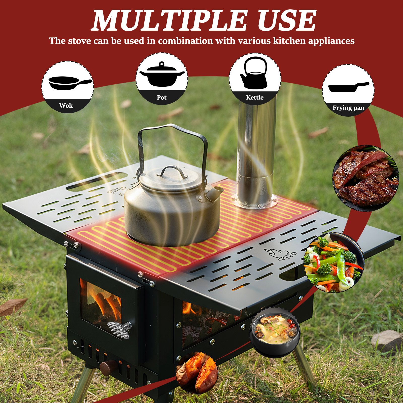 Wood Burning Tent Stove with S - Camping Cooking Set Compact 评论和价格