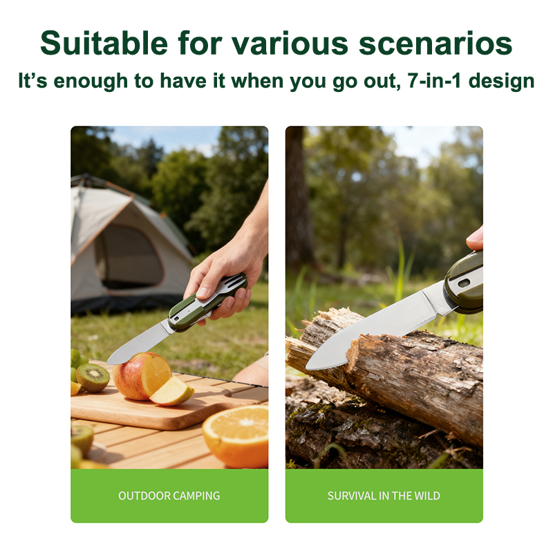 New Stainless Steel 7 In 1 Cam - Camping Cooking Knife Set 评论和价格