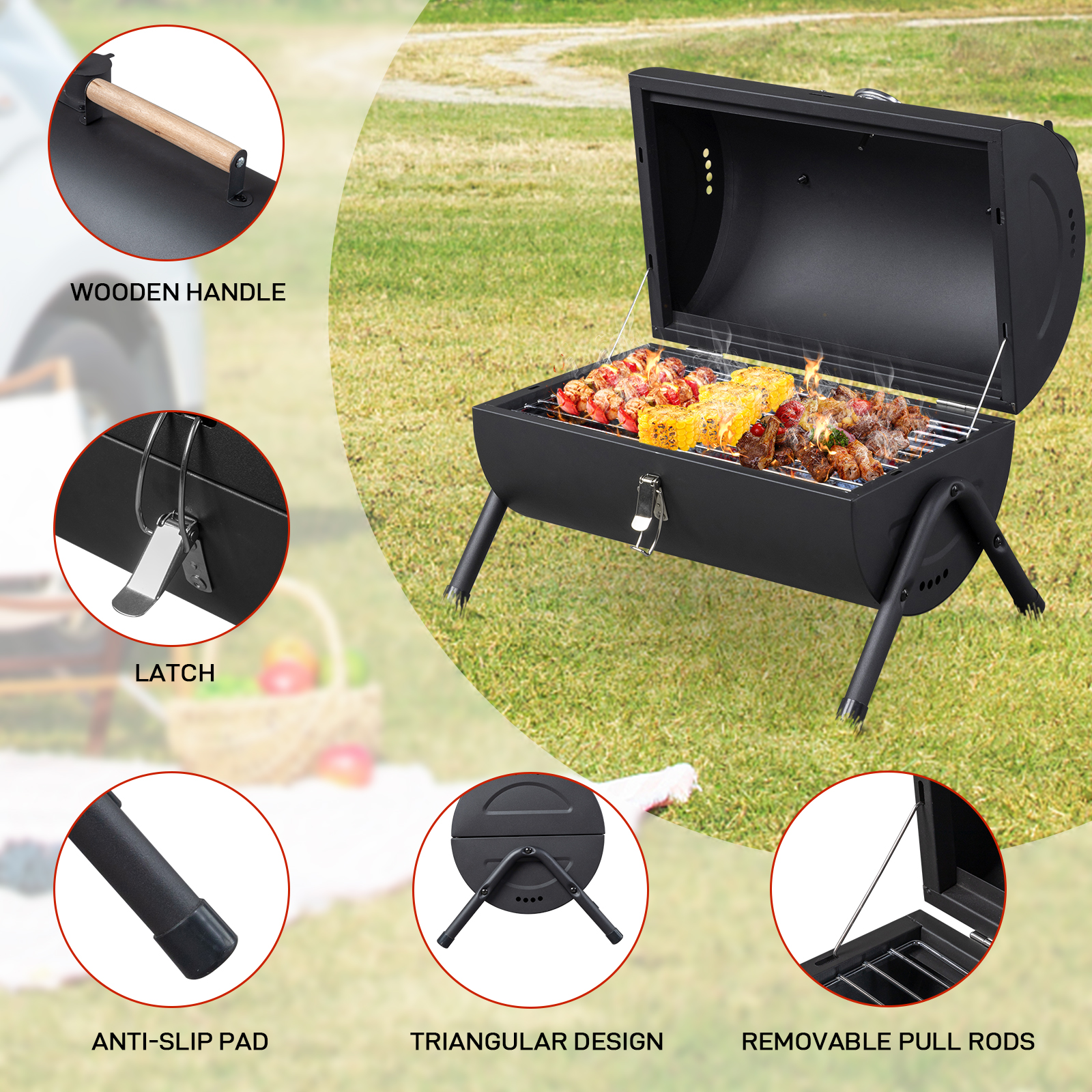 Portable Charcoal Grill with T - Camping Cooking Set Compact 评论和价格