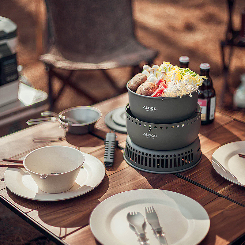 Outdoor Cooking Pot Set ALOCS  - Camping Cooking Set 2 Person 评论和价格