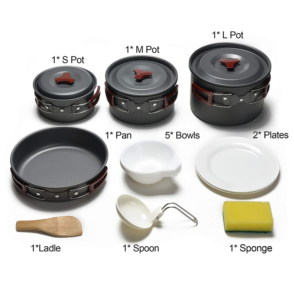 Outdoor Camping Cookware Kit N - Camping Cooking Set Compact 评论和价格